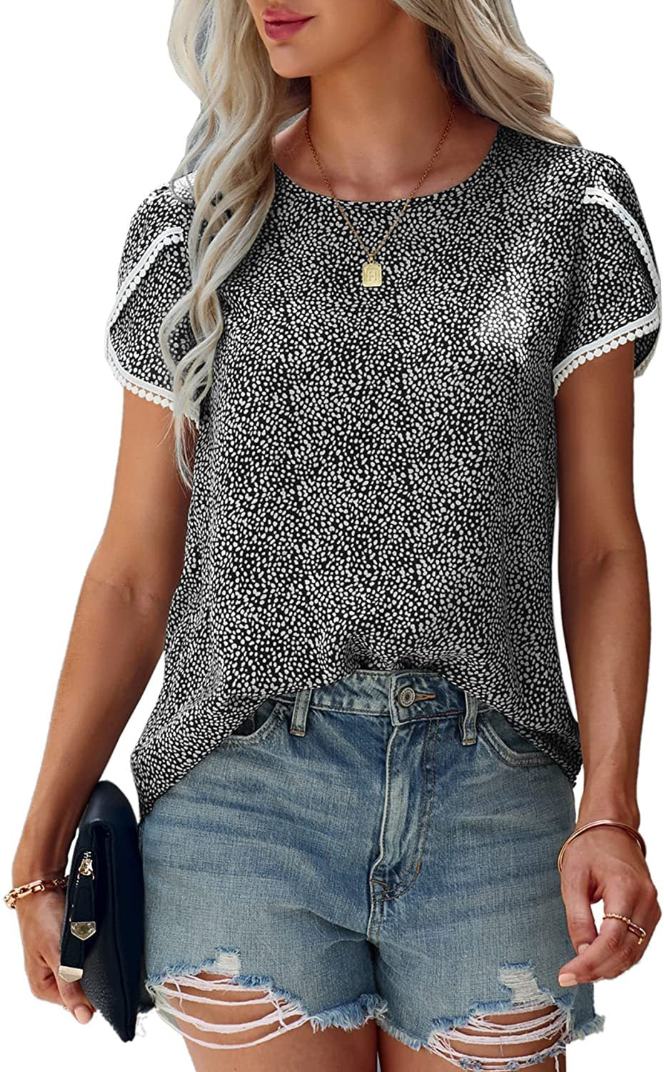 DEANWAQNGKT  Independent Station European and American Spring and Summer New Lace Patchwork Short-Sleeved T-shirt Bottoming Shirt Cross-Border Women - Deanwangkt