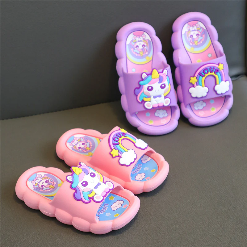 DEANWANGKT Children's Slip-on Slippers Summer Girl Child Baby Soft Bottom Non-Slip Cartoon Bathroom Princess Slippers - Deanwangkt