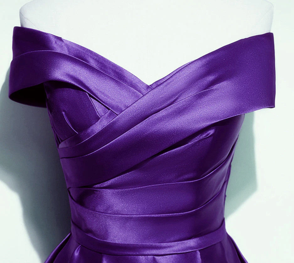 Solvbao Purple Satin Off Shoulder A-line Long Party Dress, Floor Length Junior Prom Dress - Deanwangkt