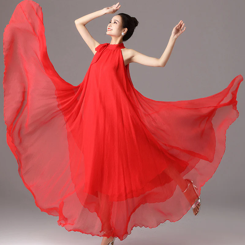 DEANWANGKT Cross-Border Women's Clothing  New Elegant Waist Sexy Sling Dress Bow Wrinkled Silk Brocade Long Dress Dress - Deanwangkt