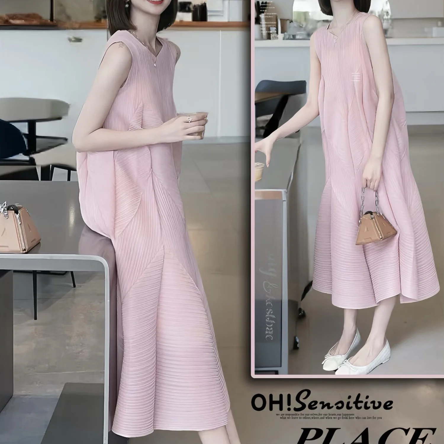 2025 Women's light luxury Miyake dress  high-end seaside vacation style fashion temperament Miyake bud long skirt - Deanwangkt