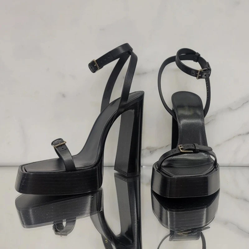 DEANWANGK  Summer Park Caiying Rose Same Style Thick Bottom Waterproof Platform High Heels Female Word Strap Chunky Heel High Heel Sandals - Deanwangkt