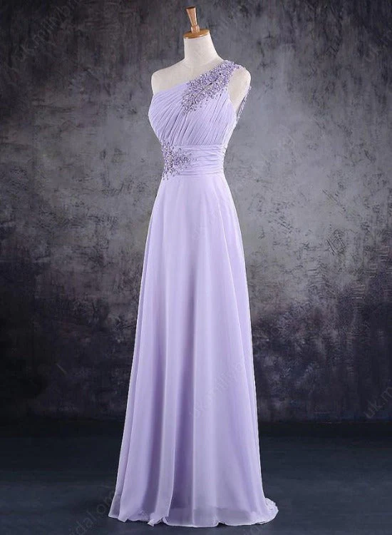 Solvbao Light Purple One Shoulder Lace Applique Chiffon Party Dress, A-line Bridesmaid Dress - Deanwangkt