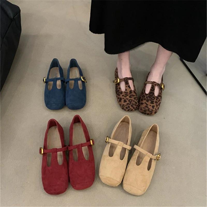 2025  Vintage Mary Jane Shoes Women's Flat popular Fall Andra Red Square Head T with Soft Soled Beanie Ladyshoes Granny Shoes - Deanwangkt