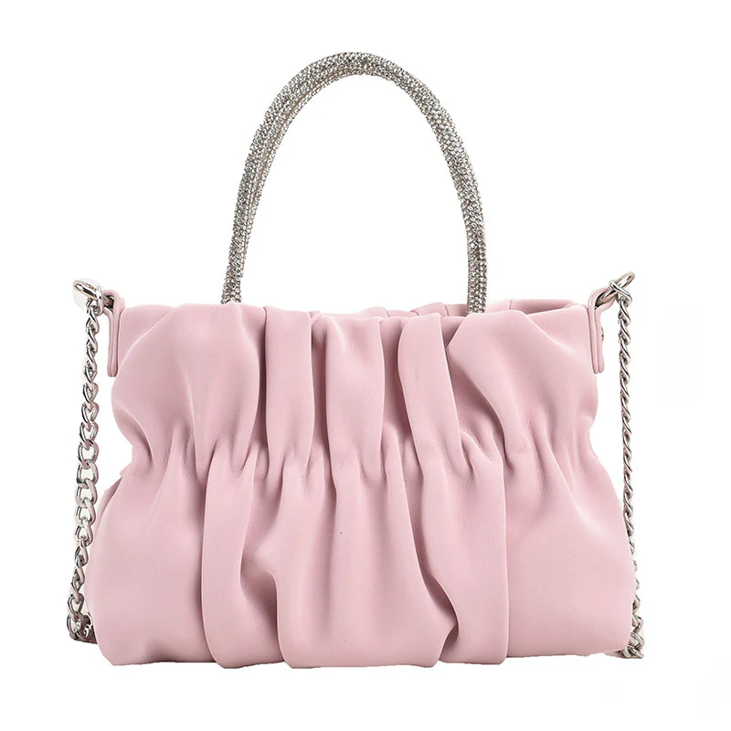 DEANWANGKT 2025 Sweet bright diamond handbag  new summer personalized pleated cloud bag fashionable small fresh girl messenger bag - Deanwangkt