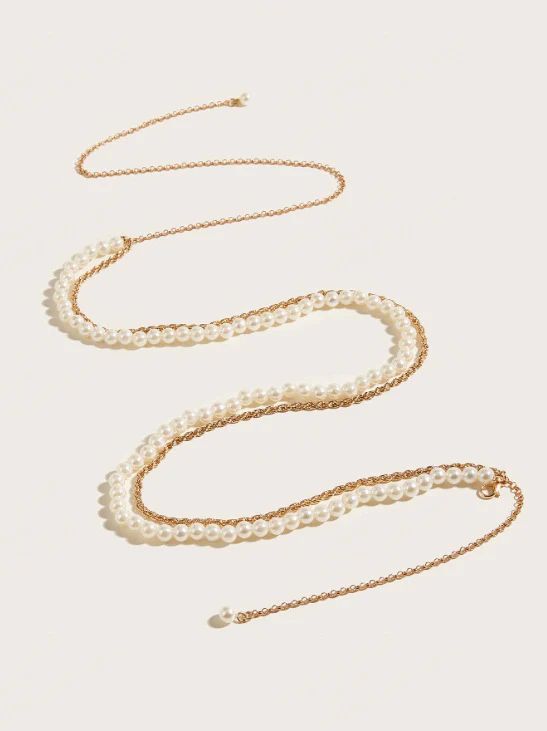 2025  3072 new New hot-selling sexy pearl chain splicing metal chain handmade versatile waist chain body chain - Deanwangkt