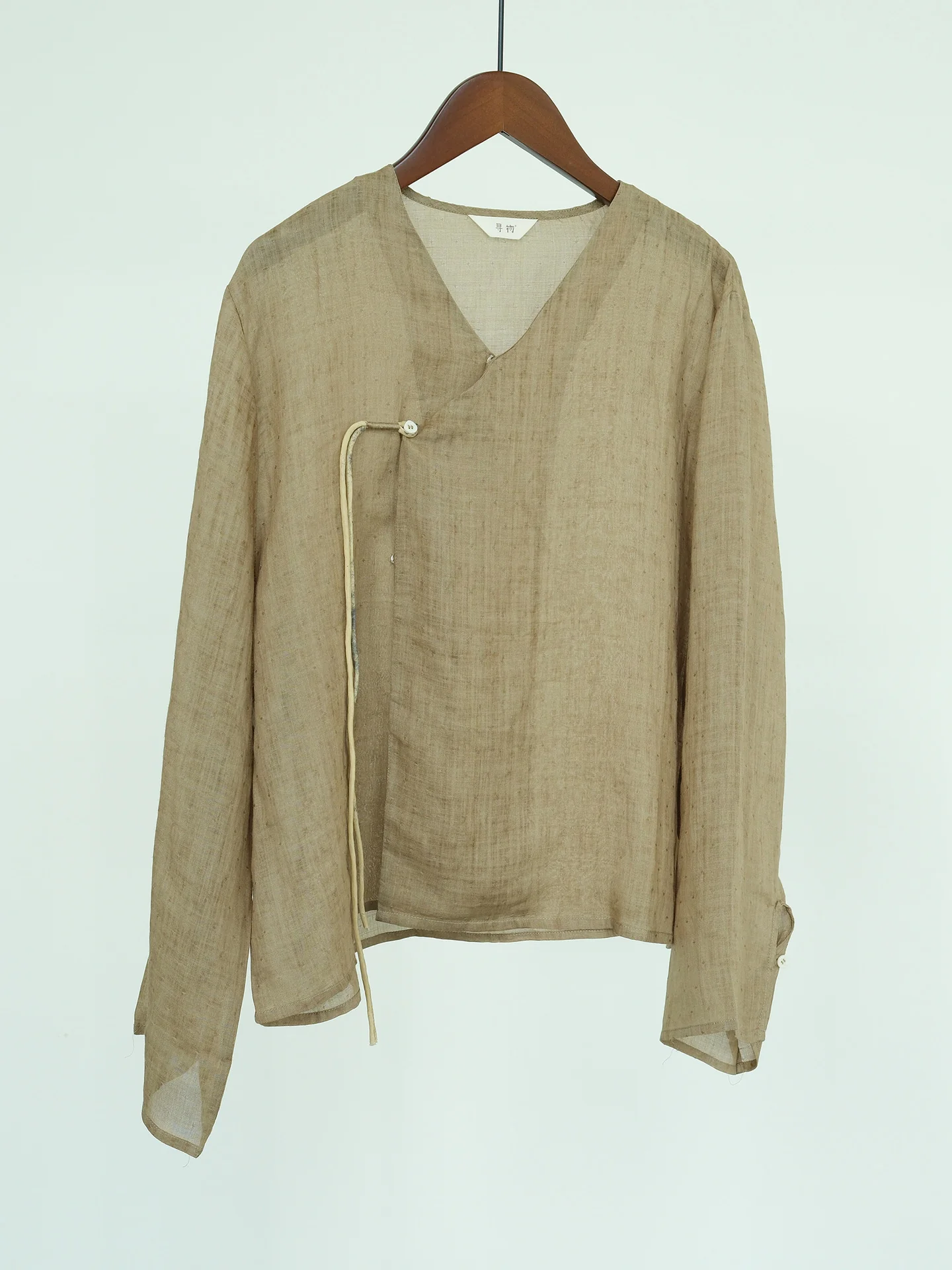 autumn retro ramie jacquard old diagonal placket lace-up shirt, light Chinese literary cardigan jacket S23188 - Deanwangkt