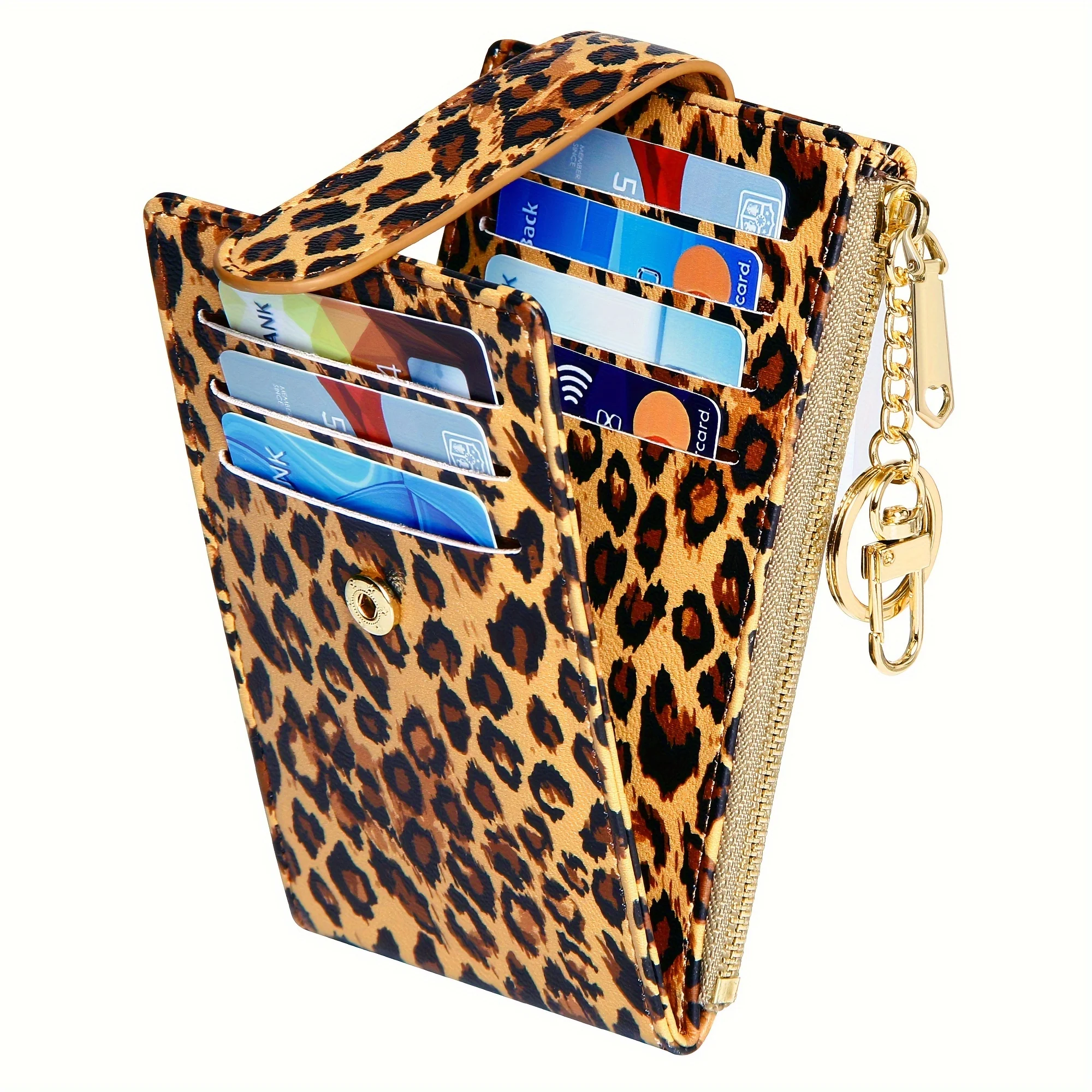 Slim RFID Blocking Bifold Wallet for Women - Secure Credit Card Holder with Zipper Closure, Multiple Slit Pockets, Polyester Lining, and Keychain - Casual, Random Printing Design, PU Material - Deanwangkt