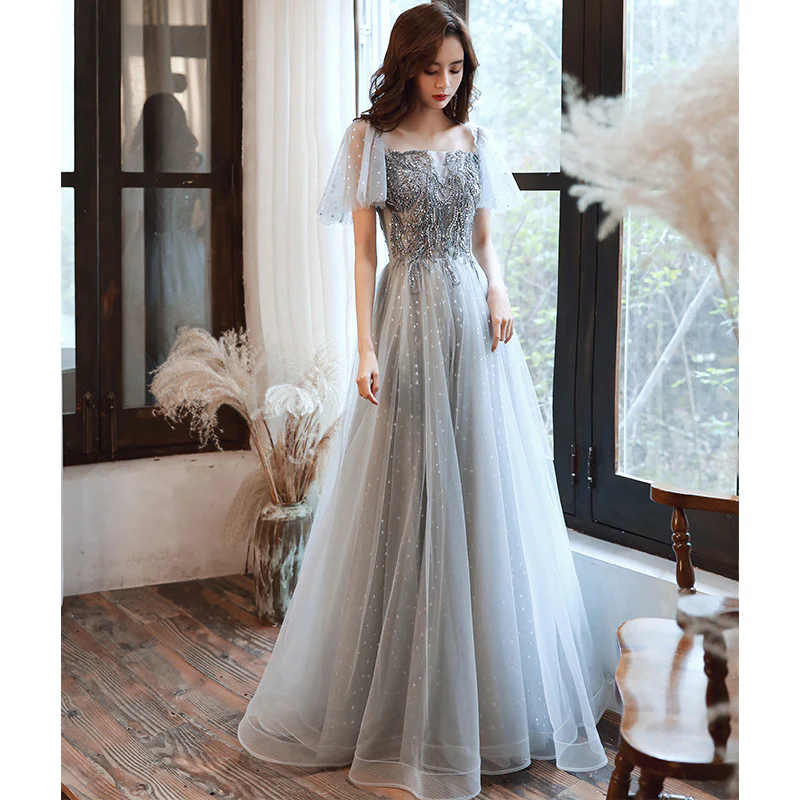 2025 One-word shoulder evening dress  new temperament long elegant fairy dream bridesmaid dress host banquet dress - Deanwangkt