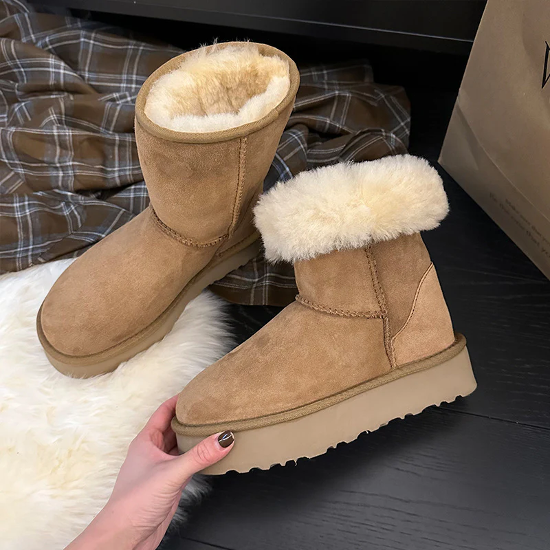 2025  Winter snow boots women's thick soles increase in height two wear medium boots non-slip cotton shoes short boots tide - Deanwangkt