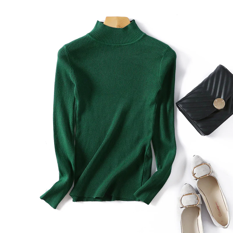 DEANWANGKT Semi-turtleneck sweater women's 2018 autumn and winter new sweater women's pullover slim-fitting knitted bottoming shirt comfortable long sleeves - Deanwangkt
