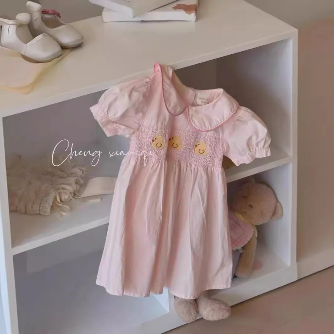 Girls' 2025 Summer Dress Baby Girls' Cotton Embroidery Little Duck Cute Princess Dress Baby Skirt - Deanwangkt