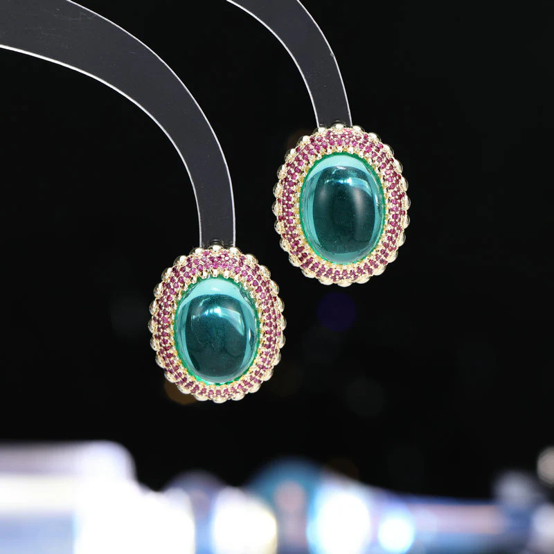 2025 retro oval lake water blue stud earrings s925 silver needle court style elegant temperament fashion light luxury trend earrings - Deanwangkt