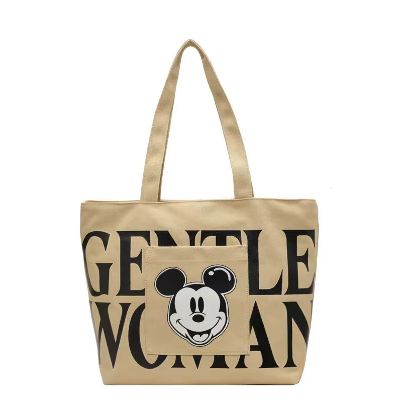 New Mickey Large Capacity Letter Canvas Bag Women's Mickey Fashion Shoulder Tote Bag Portable Shopping - Deanwangkt