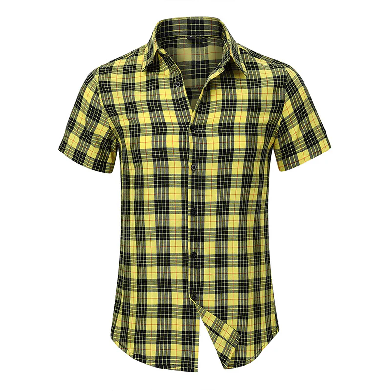 DEANWANGKT 2025 Cross-border men's casual Hawaiian shirt Popular trade men's short-sleeved shirt men's shirt wholesale  plaid shirt - Deanwangkt
