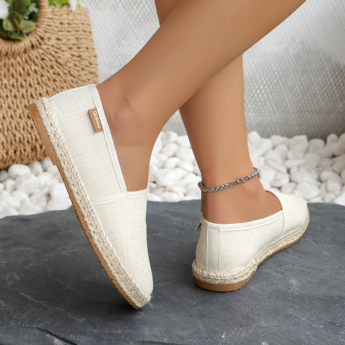Womens Comfortable Canvas Slip-On Loafers - Lightweight, Breathable, and Flat Espadrille Shoes for Summer Walking - Fabric Inner, TPU Sole, and Plain Toe Design - Deanwangkt