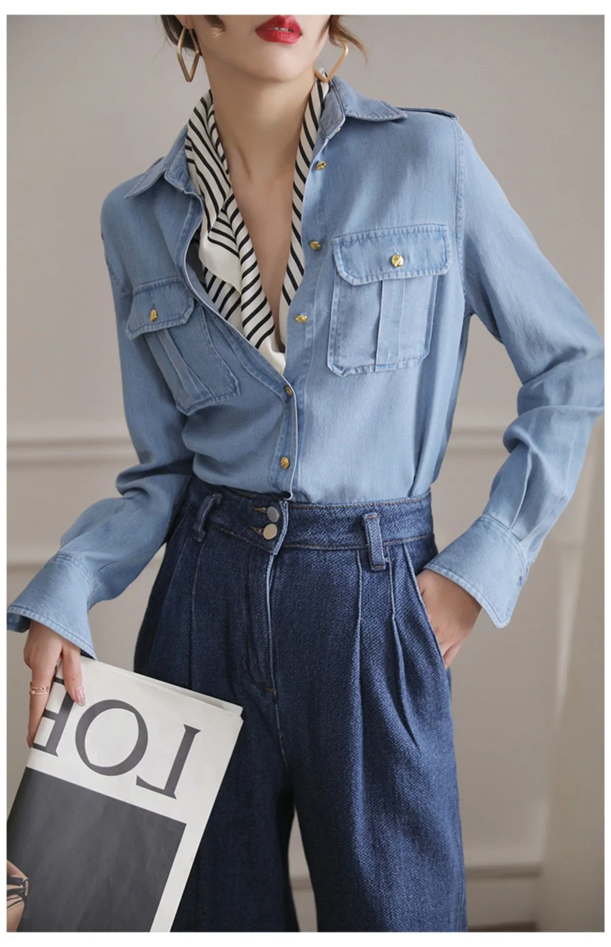 CEL  designer clothes women Women's Shirts polo shirt Spring shirt fashion business sleeve Kashi top-grade logo T-shirt Metal buckle casual shirt birthday gifts - Deanwangkt