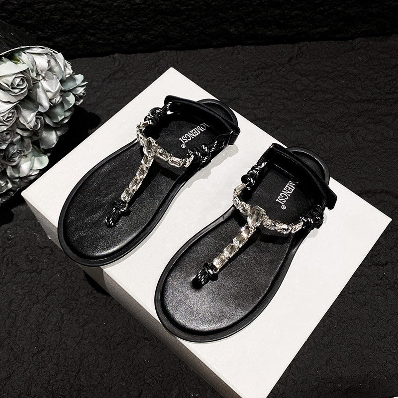 DEANWANGKT  Show Style Bends and Hitches Flip-Flops Casual Velcro Sandals Women's Shoes Outer Wear Flip-Flops Women's Sandals - Deanwangkt