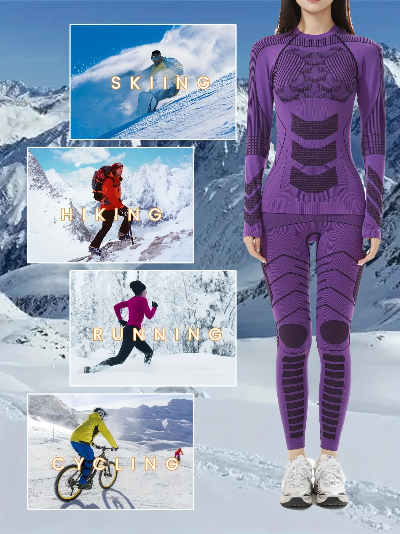 2-Piece Womens Thermal Underwear Set - Moisture-Wicking Compression Base Layers for Warmth, Long Sleeves Top and Leggings Suit - Ideal for Skiing and Winter Activewear - Deanwangkt