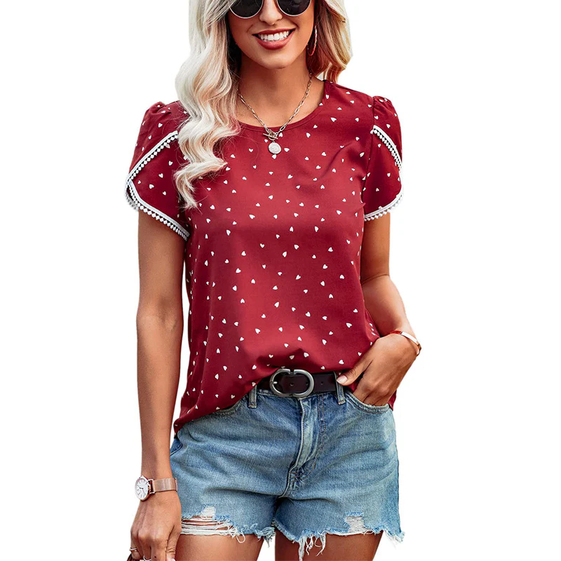 DEANWAQNGKT  Independent Station European and American Spring and Summer New Lace Patchwork Short-Sleeved T-shirt Bottoming Shirt Cross-Border Women - Deanwangkt