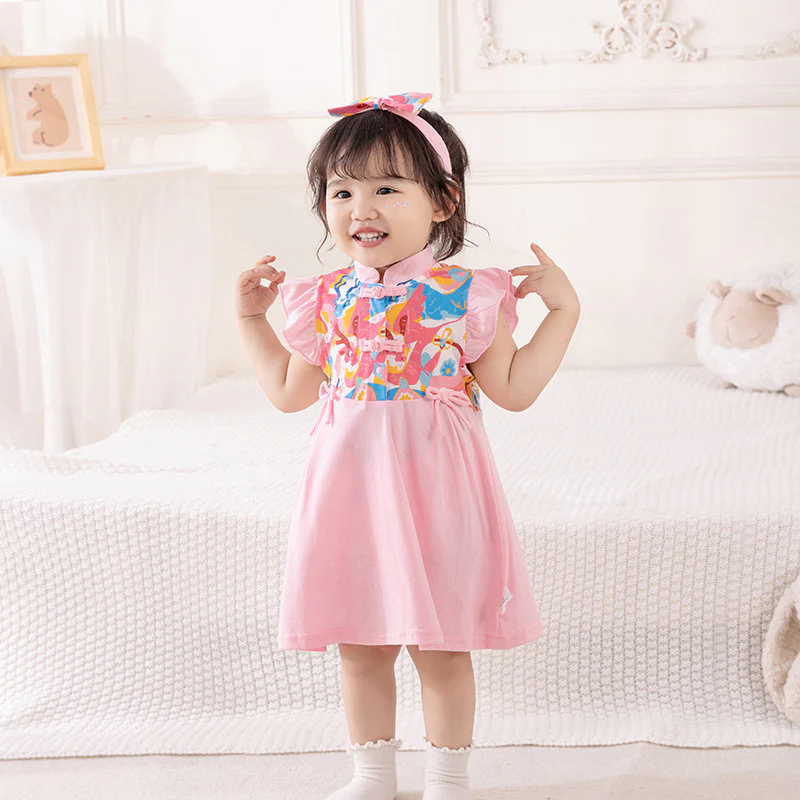 Baby Girl Chinese Style Dress 2025 Summer New Chinese Style Flounced Sleeve Skirt Baby One Year Old Full Moon Dress 3652 - Deanwangkt