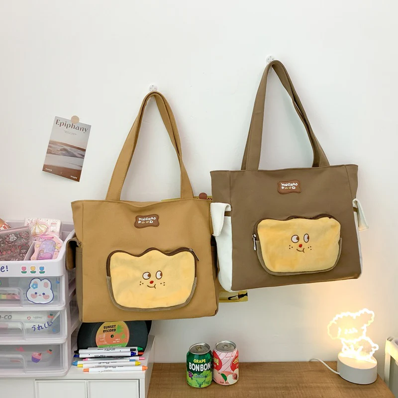 DEANWANGKT 2025 Cartoon cute tote bag  autumn new fashionable large-capacity shoulder bag girl personality toast shopping bag - Deanwangkt