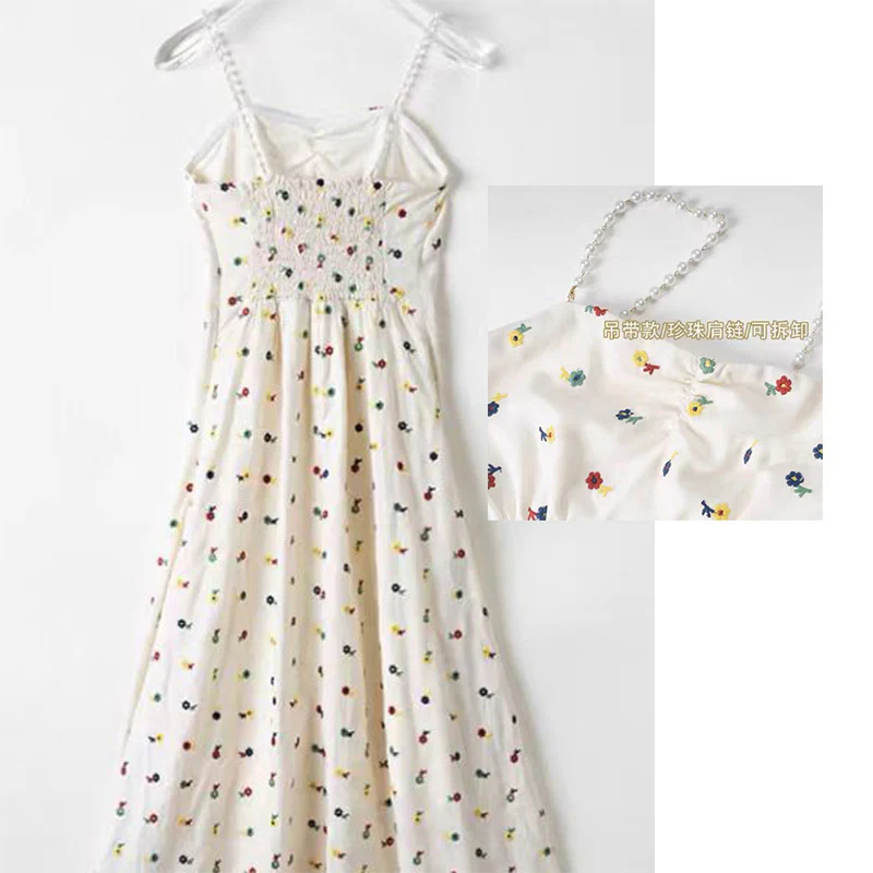 2025 Spot star with the same  embroidery floral vacation skirt one-word shoulder tube top dress - Deanwangkt