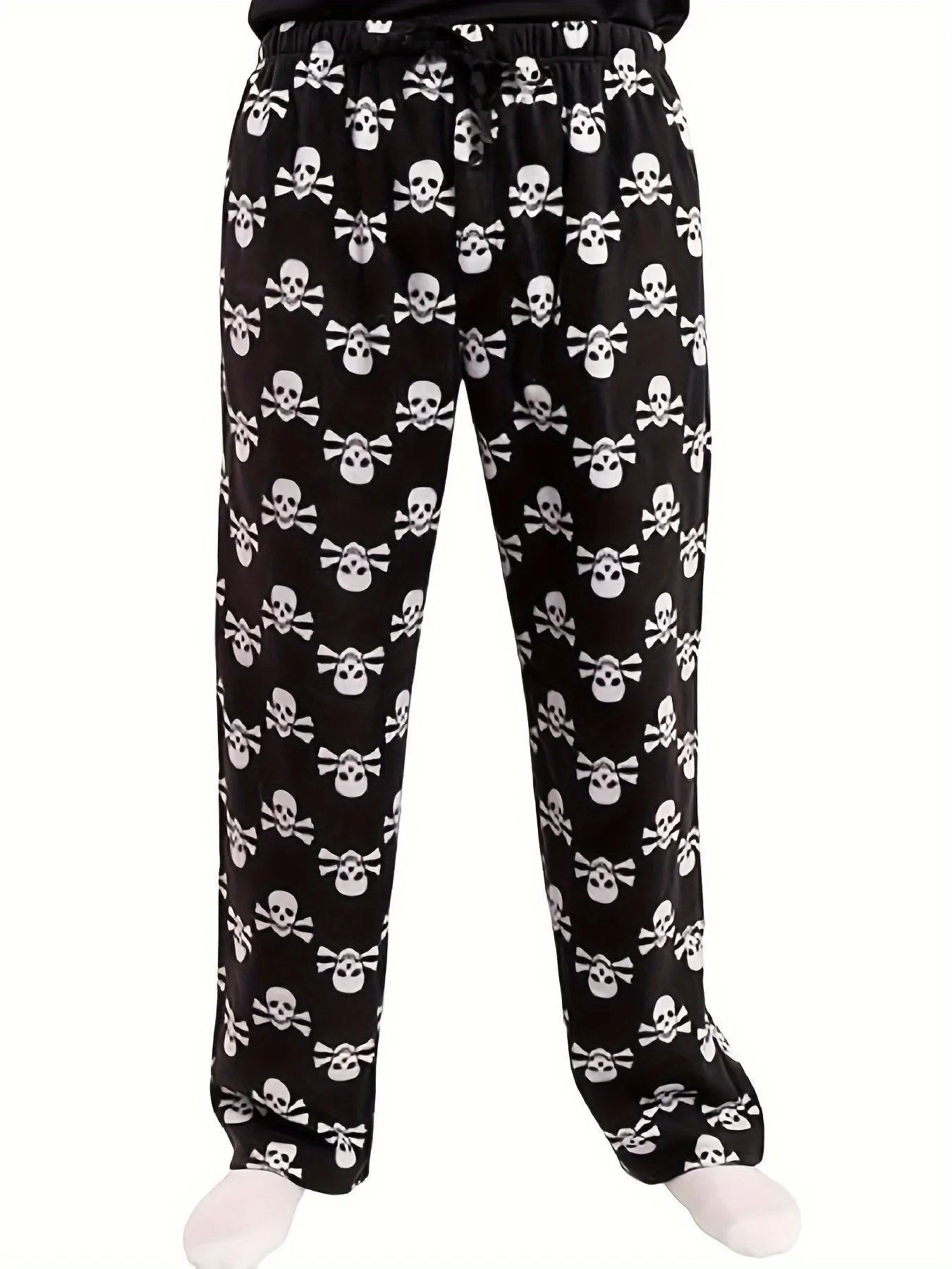 Men's Skull Pattern Casual Comfy Pants, Loose Stretchy Home Pajamas Bottom - Deanwangkt
