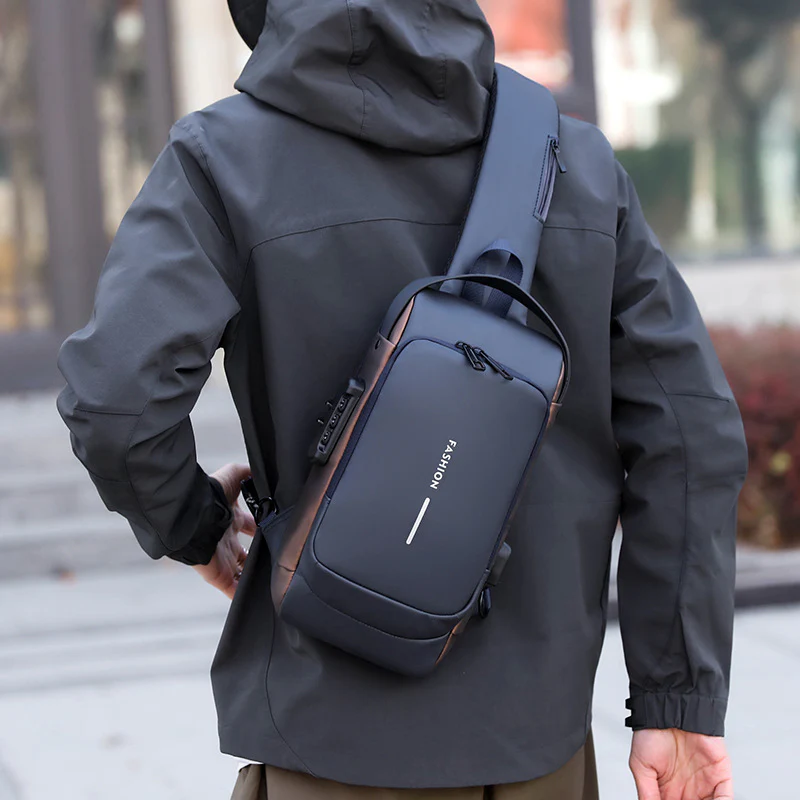 deanwangkt Cross-Border Men's Chest Bag Password Lock Anti-Theft Motorcycle Bag Waterproof Men's Shoulder Messenger Bag Business Casual Backpack - Deanwangkt