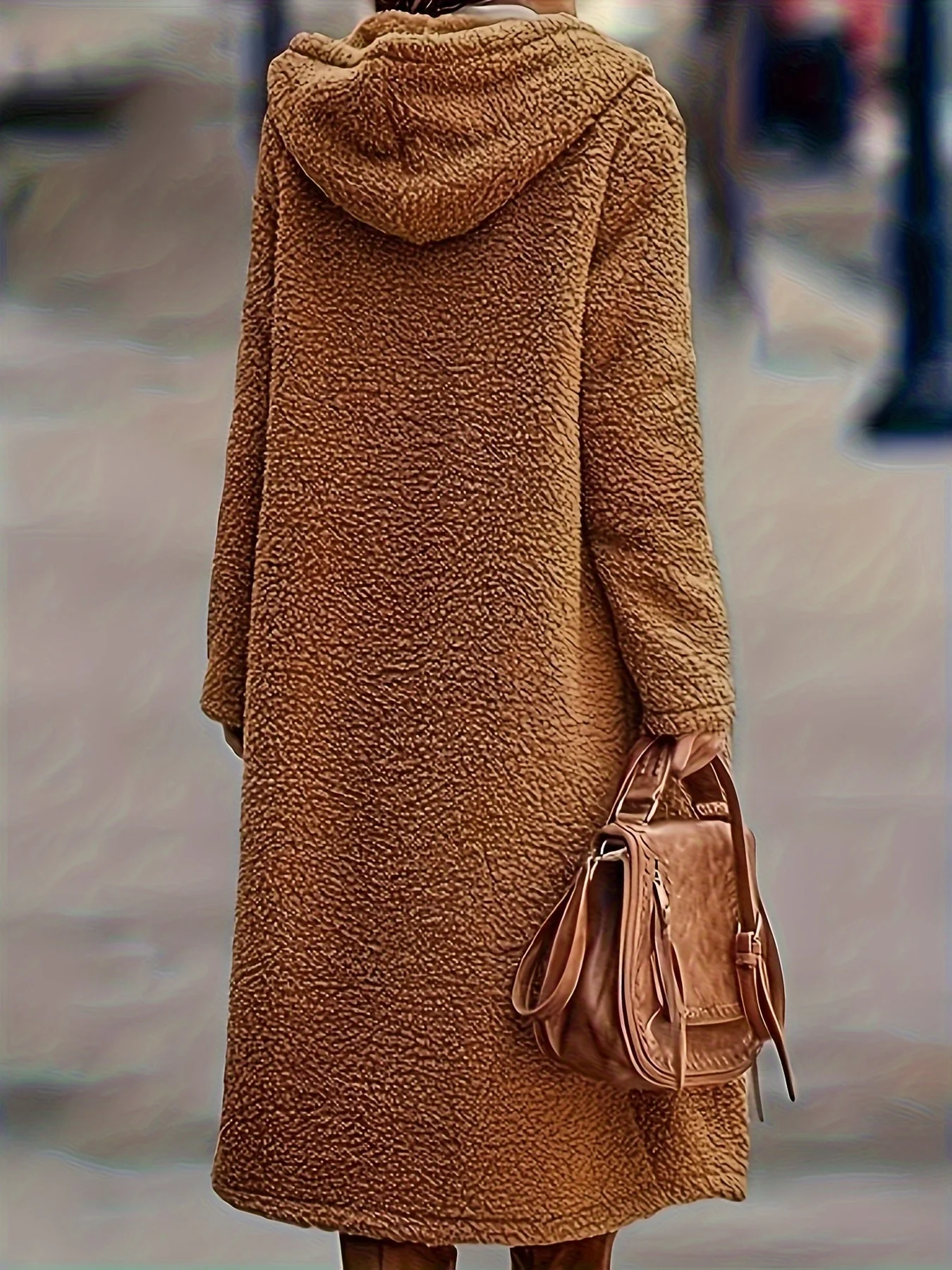 Women's Casual Long Fleece Coat with Button Details, 100% Polyester Solid Color Teddy Coat with Regular Sleeves and Knit Fabric - All Season Wear - Deanwangkt