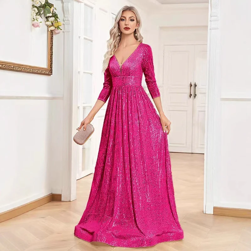 2025new outer order,  Express, vertical strip sequined lace dress, multi-color slim-fitting long and thin dress. - Deanwangkt