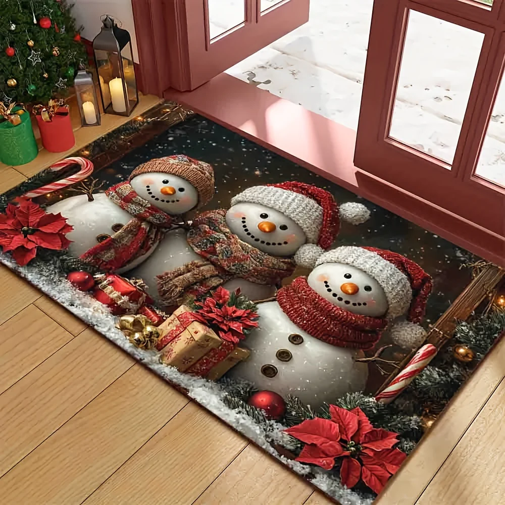 Christmas Snowman Welcome Doormat - 6mm Thick, 100% Polyester with Non-Slip Rubber Backing, Fine Edge Locking, Machine Washable - Perfect for Home & Holiday Decor, Ideal for Doorways, Living Rooms, Bathrooms, Balconies - Deanwangkt