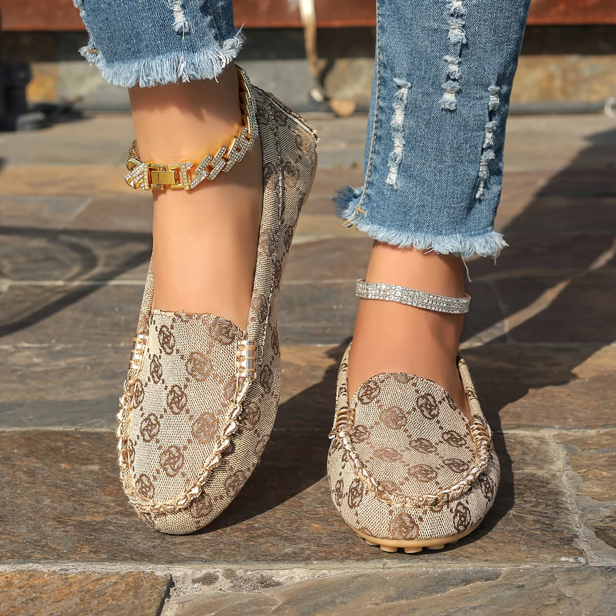 Delightful Floral Pattern Womens Flats - Soft, Lightweight, Breathable, Slip-On Shoes with Round Toe and Fabric Insole for Daily Walking - Perfect for All Seasons - Deanwangkt