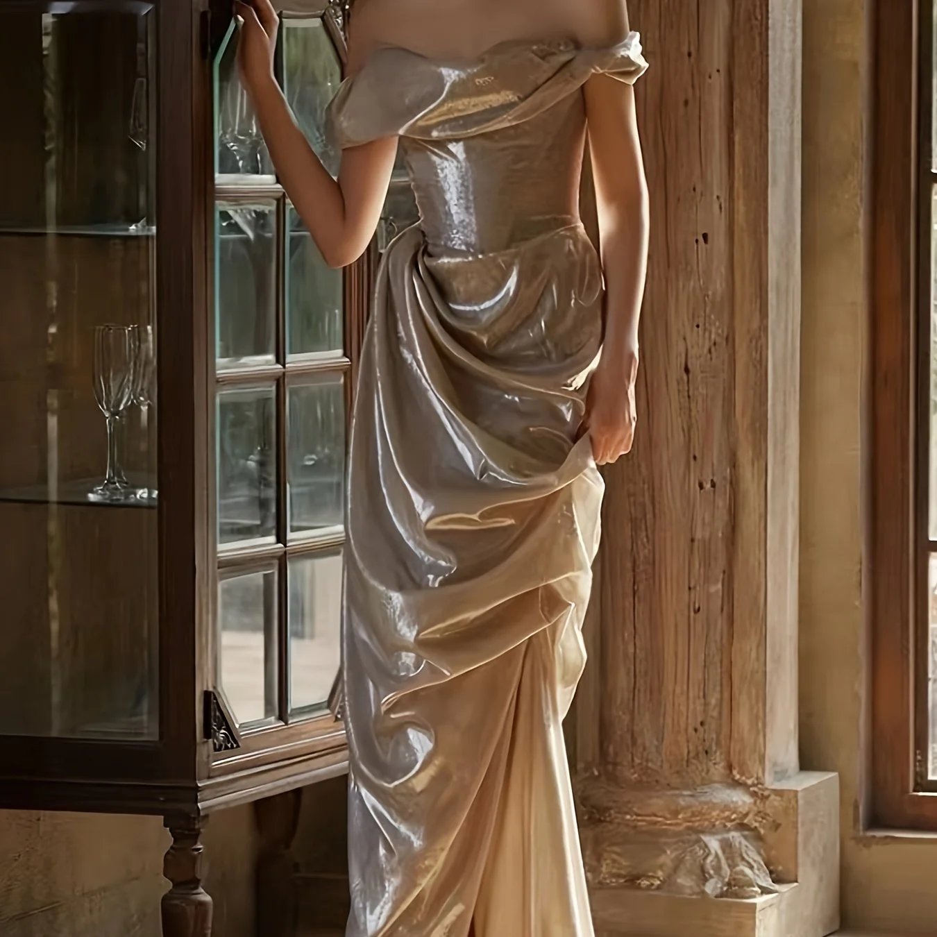 Elegant Off Shoulder Ruched Fit and Flare Bridesmaid Dress - Zipper Back, Micro Elasticity, Polyester Fabric, Hand Wash Only - Solid Color, No Printing, Knit Fabric, Perfect for Wedding Party, Womens Clothing - Deanwangkt