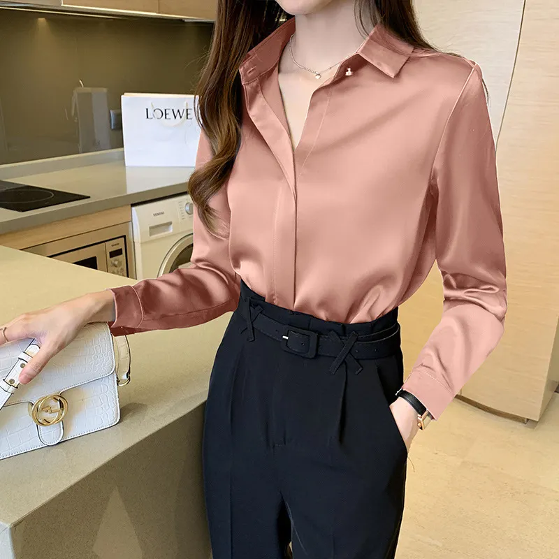 Women's Blouses Shirts Silk Women's Shirt Long Sleeve Fashion Woman Blouses Satin Top Female Shirts and Blouse Basic Ladies Tops OL Women Clothing 230503 - Deanwangkt