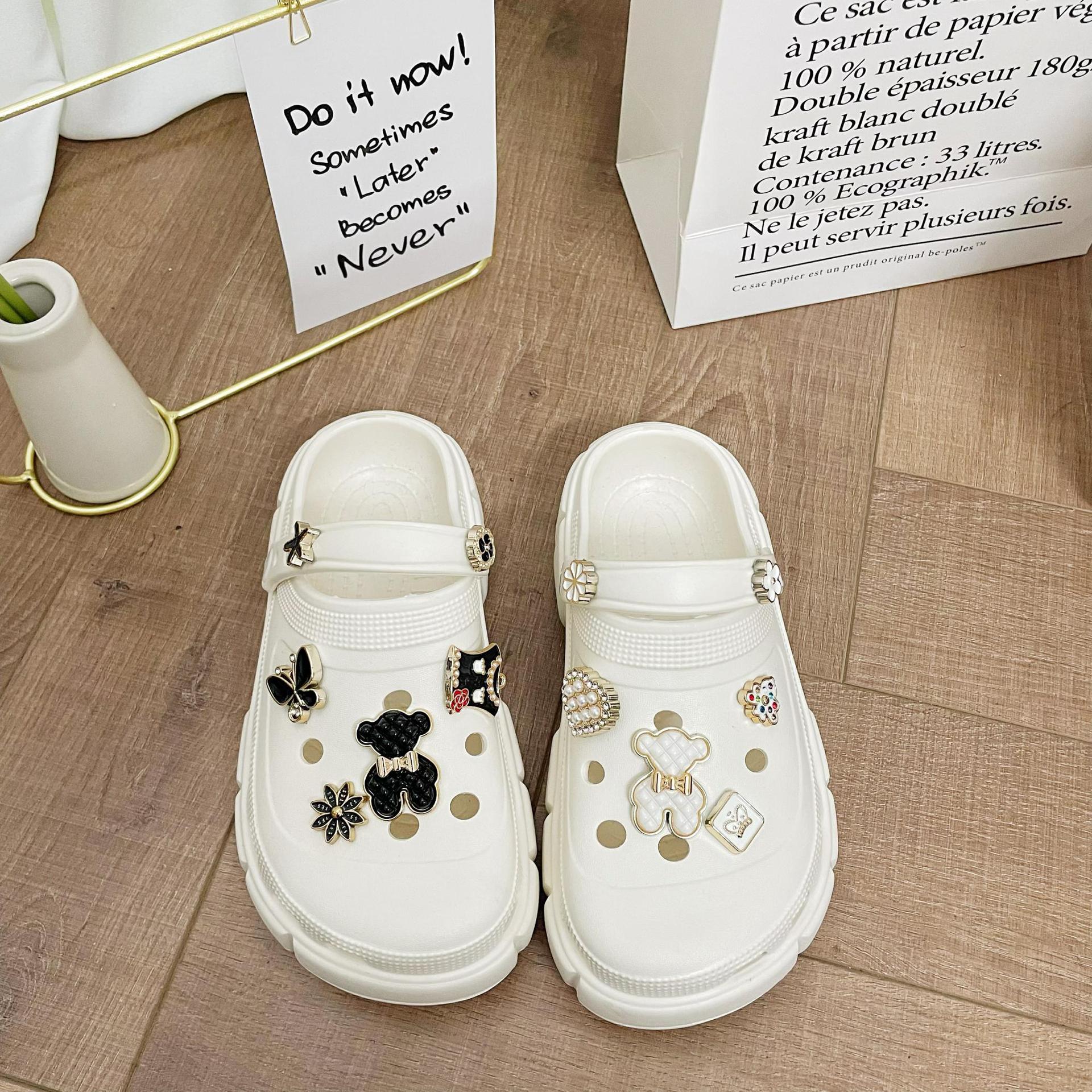 DEANWANGKT New Coros Shoes Children's Summer Slip-on Thick-Soled Non-Slip Soft-Soled Closed Toe Half Slippers for Students - Deanwangkt