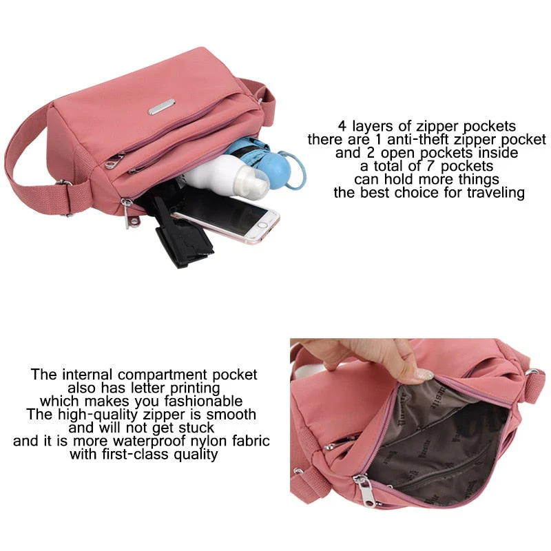 deanwangkt - Nylon Women Shoulder Bags Casual Female Handbags Solid Color Travel Crossbody Bag for Women Simple Ladies Wallet Retro Handbag - Deanwangkt