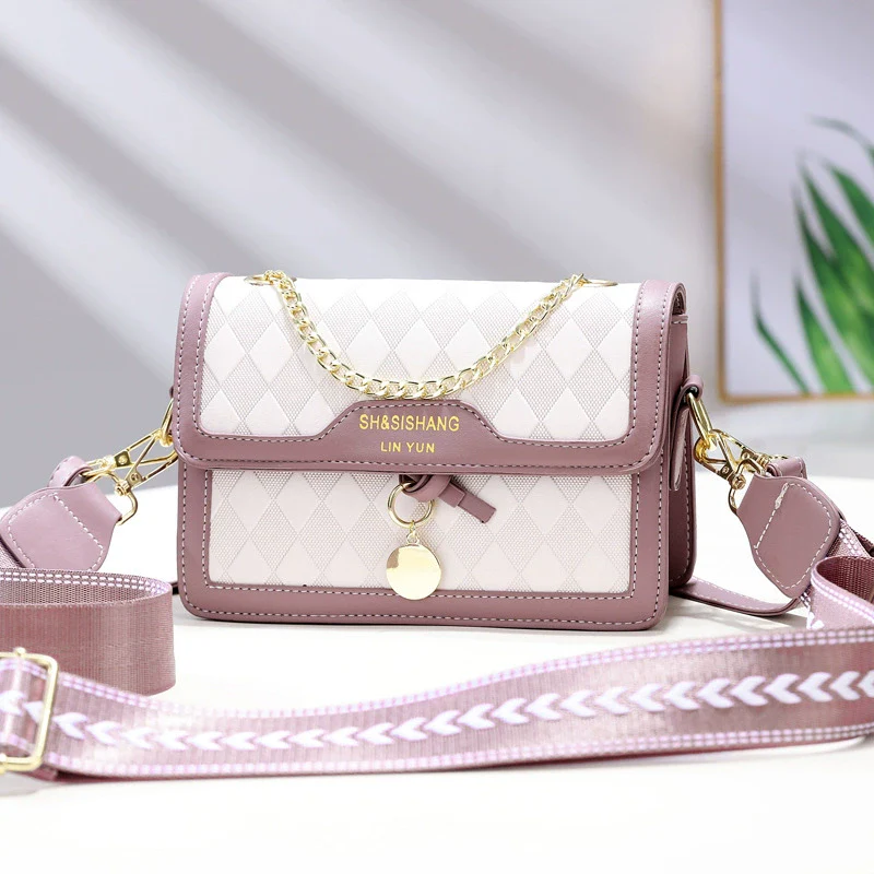 Small bag  new fashionable versatile diamond contrasting color small square bag commuter shoulder messenger bag women - Deanwangkt