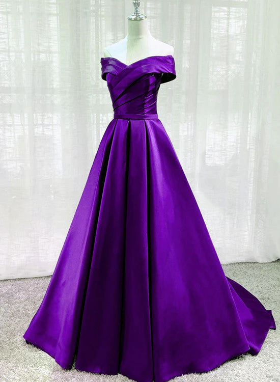 Solvbao Purple Satin Sweetheart Long Party Dress Prom Dress, Off Shoulder Purple Evening Dress - Deanwangkt