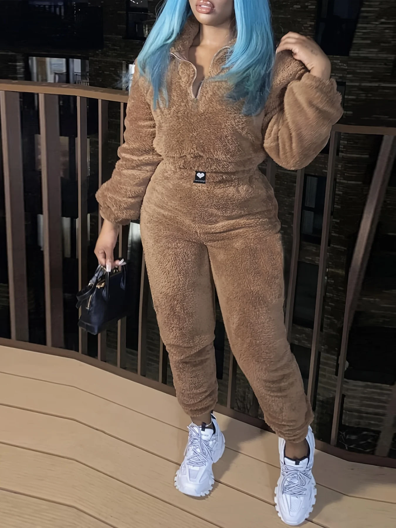 Cozy Two-Piece Thermal Set - Soft Zip-Up Crop Sweatshirt, High-Waisted Pants, Comfortable Women's Casual Outfit for Daily Wear - Thermal Insulation, Breathable, Relaxed Fit, Soft Brushed Fabric - Deanwangkt
