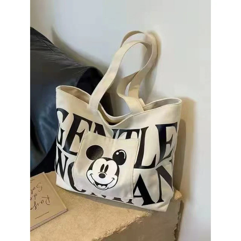 New Mickey Large Capacity Letter Canvas Bag Women's Mickey Fashion Shoulder Tote Bag Portable Shopping - Deanwangkt