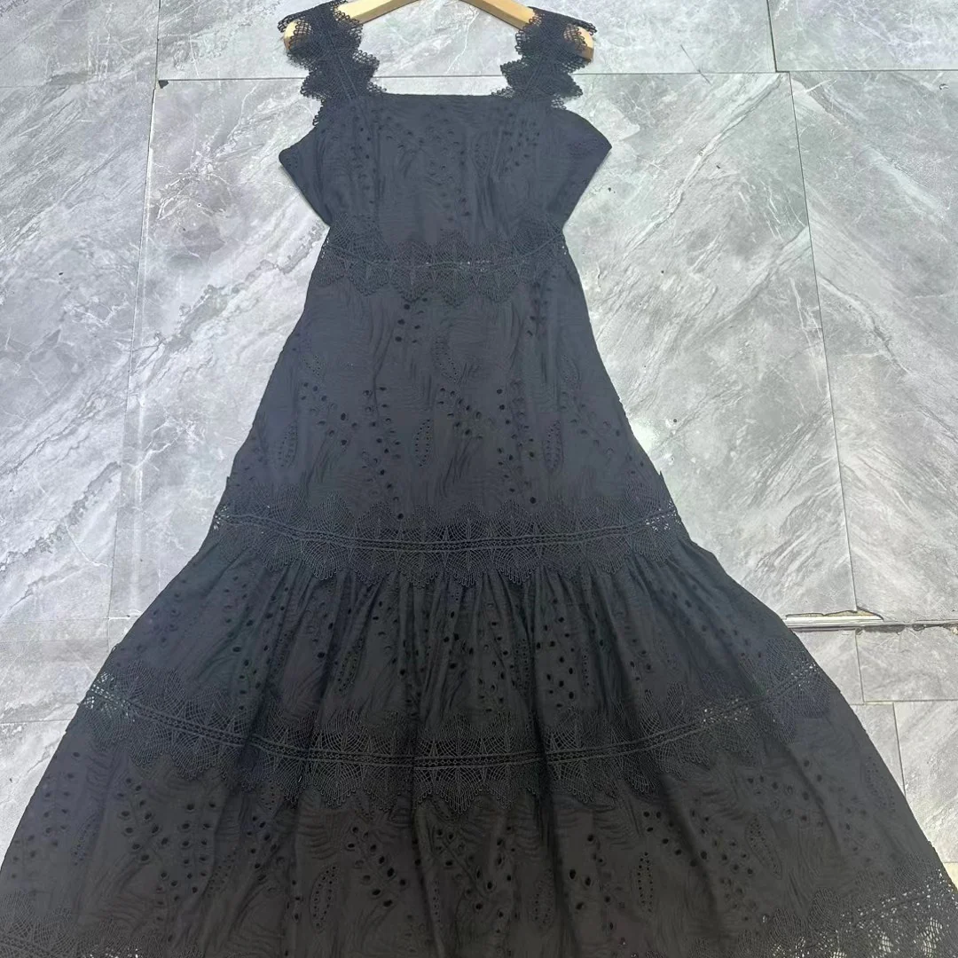 European and American Hot Trade  2025 Summer New Suspender Embroidery Embroidery Craft Hollow Long Dress Women - Deanwangkt