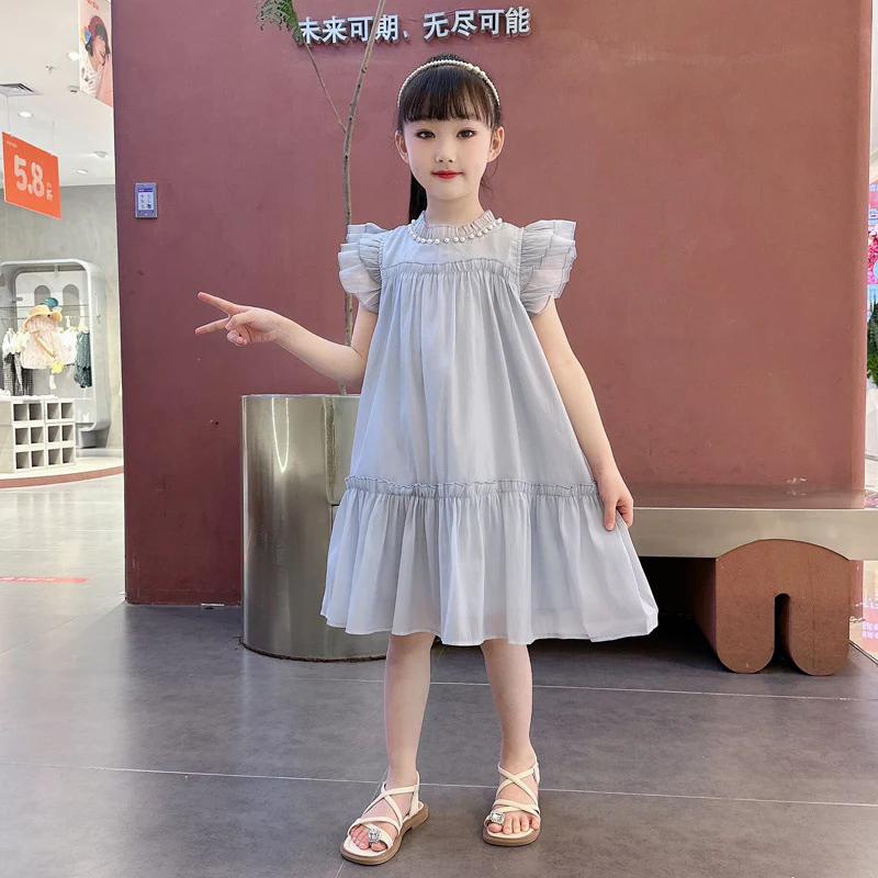 Girls' Dress Summer  Summer New Women's Older Kids' Vest Skirt Flounced Sleeve Girls' Fashionable Princess Dress Gauze Skirt - Deanwangkt