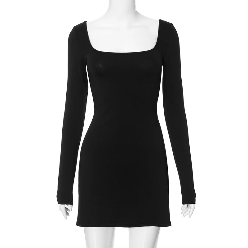 2025 M23DS701  women's clothing winter New new long-sleeved splicing low-rise solid color strap halter short dress - Deanwangkt