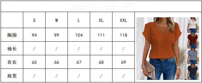 DEANWANGKT  European and American Spring and Summer New Lace round Neck T-shirt Casual Short-Sleeved Top Cross-Border Women's Clothing Clothing - Deanwangkt