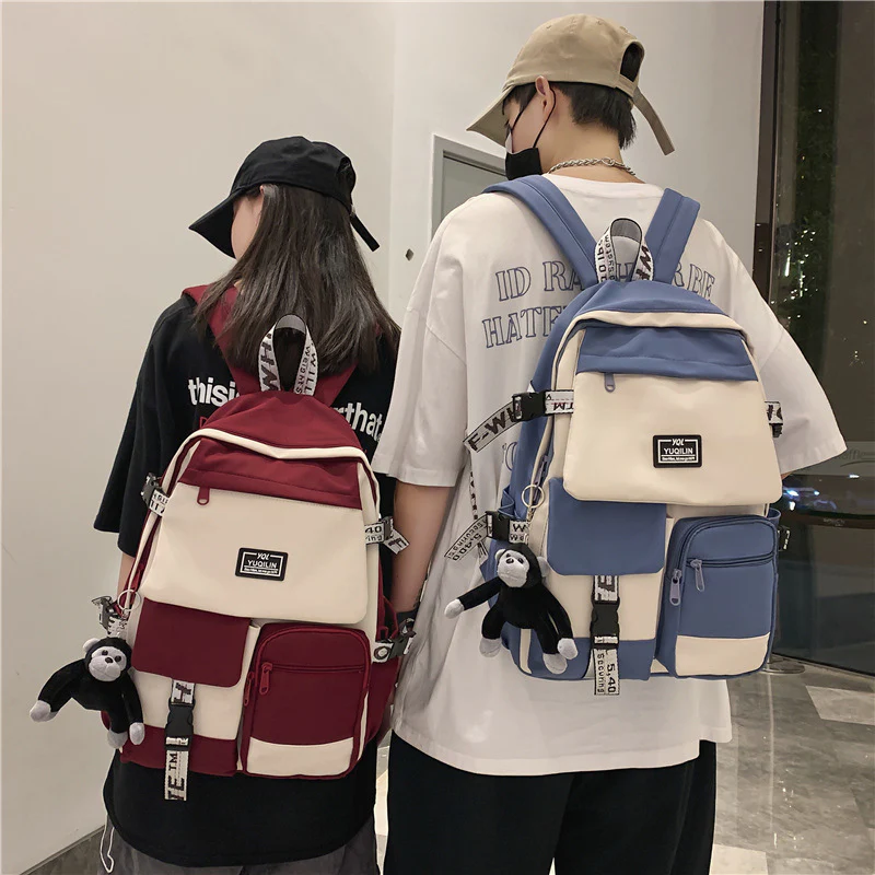 deanwangkt Schoolbag Women's Korean-Style Junior High School College Students Backpack Men's Street Fashion Large Capacity Fashion Backpack Trendy Cool Computer Bag - Deanwangkt