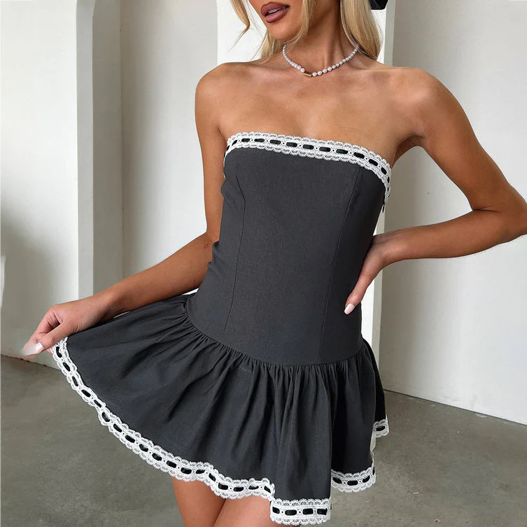 Lace lace tube top dress with coat backless short skirt simple temperament dress  New women's clothing customization - Deanwangkt