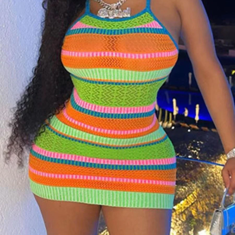 European and American Hot Women's Clothing   New Summer Striped Slim Strap Dress - Deanwangkt