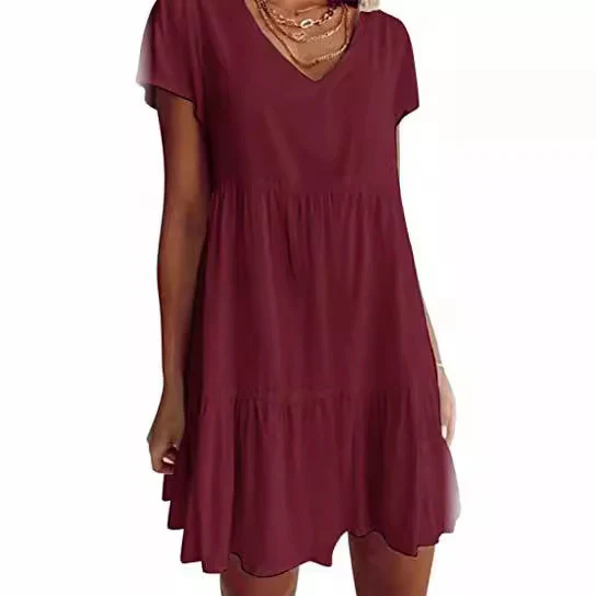 DEANWAQNGKT  2022 New Products in Stock Cross-Border European and American Women's Clothing  Popular Summer Loose Casual Short Sleeve Waist Dress - Deanwangkt