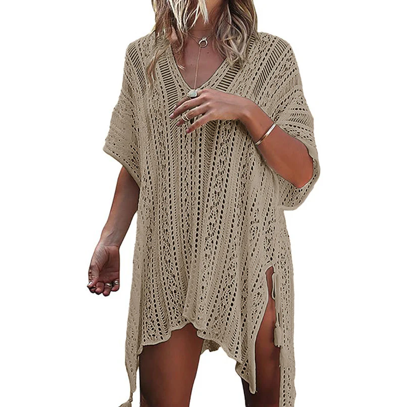 DEANWANGKT  Hot Selling Beach Cover-up Bikini Sun Protection Shirt Knitted European and American Loose Casual Hollow Shirt Women - Deanwangkt